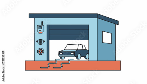 A garage with a smart door or that can be controlled remotely providing convenience upon arrival.