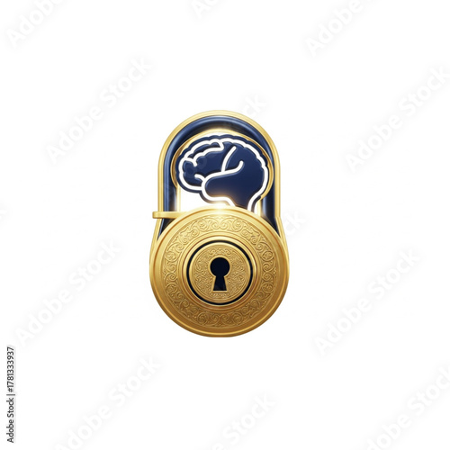 Unlock your mind's potential with this captivating graphic featuring a brain inside an ornate lock, symbolizing intelligence, security, and creative thinking