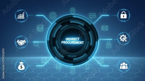 Indirect Procurement concept. performance metrics, and business insights from large data sets ,network , business ,technology concept 4k animation video. isolated on black ground.