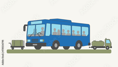 An airport shuttle bus transporting passengers from the terminal to remote gates drivers expertly maneuvering through traffic.