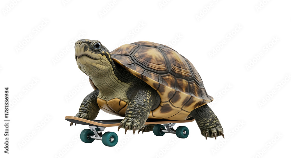 Naklejka premium A turtle on a skateboard glides with reptilian coolness, showing shell-shocking tricks and defying expectations.