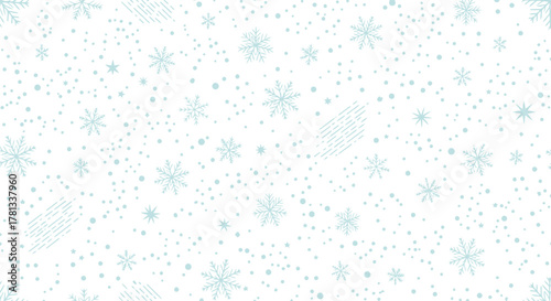 Light blue snowflakes and dots pattern on white background for winter holidays and celebrations