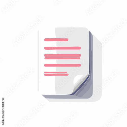 Hand Drawn Illustration of a Document with Pink Lines on White Background paper writing