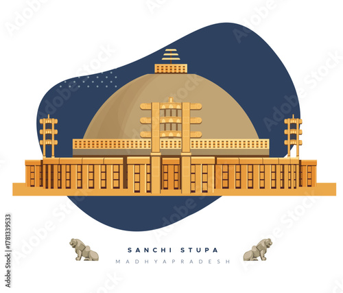 Sanchi Stupa  -  Buddhist Complex  -  Icon Illustration