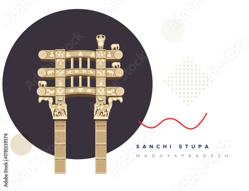 Motif Elements - Sanchi Stupa  -  Buddhist Complex - Stock Illustration