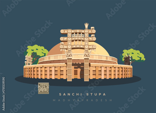 Sanchi Stupa  -  Buddhist Complex  -  Icon Illustration