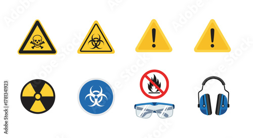 Safety hazard symbols collection with protective gear icons