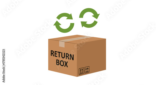 Cardboard return box with recycling symbols for efficient package return
