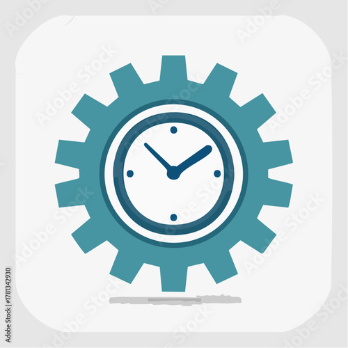 Teal Cogwheel with a Clock Face Representing Time Management and Operational Efficiency gear