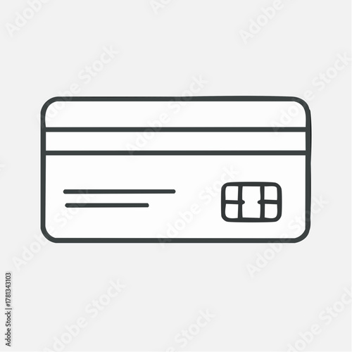 Outline of a black credit card with chip and magnetic stripe on a light gray background debit card payment