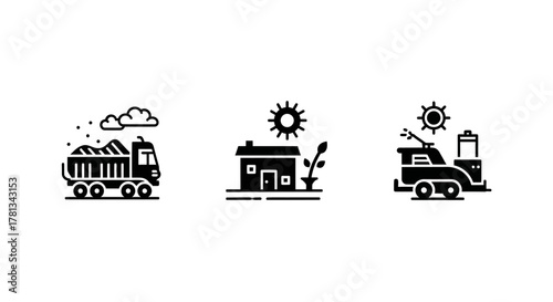 Transportation and urban life icons in minimalist flat style