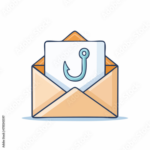Open Envelope with Fishing Hook Icon on Paper Inside email message