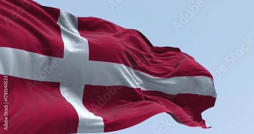 Denmark national flag waving on a clear day