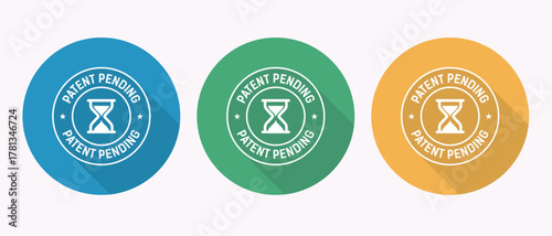 Fotografía Three oval stamps with hourglass icons and text in different colors