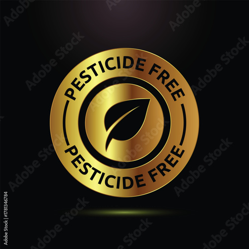 Fotomural Golden pesticide free seal with leaf emblem