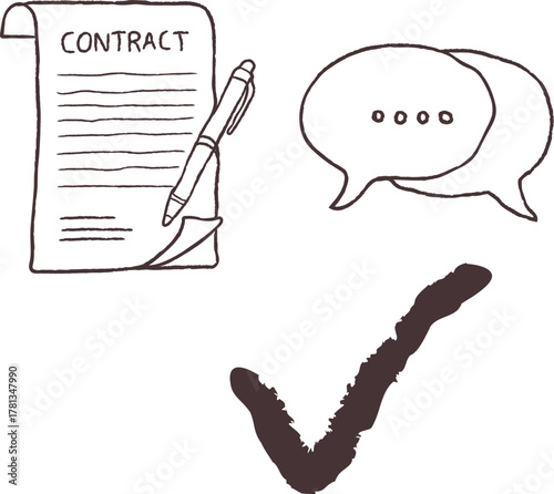 Business Contract Agreement with Approval Tick Communication Dialogue for Successful Partnership Negotiation