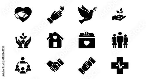 Charity and community symbol set: icons for giving and support