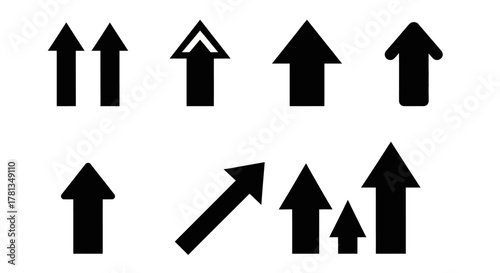 Bold black arrow set in minimalist style for navigation and directional design