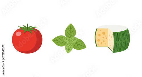 Tomato, basil, and cheese icons for italian cuisine and food design