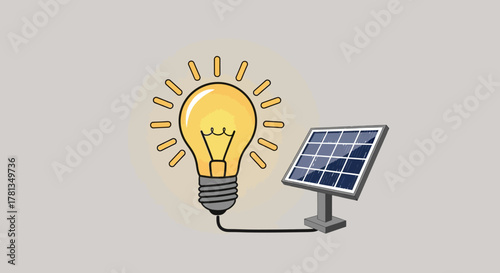 Creative connection: light bulb powered by solar panel in minimal design