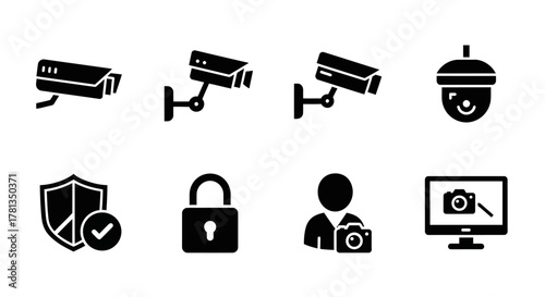 Security camera icons and privacy symbols for modern surveillance design