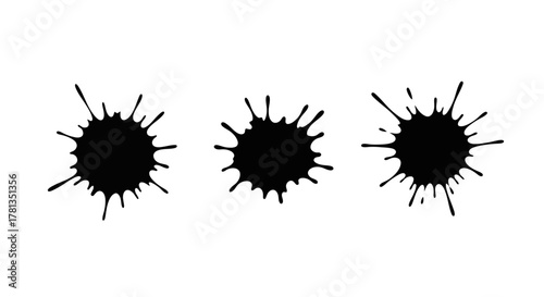 Minimalist ink splatter set: three black paint splat designs