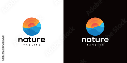 Mountain landscape logo design. Vector illustration concept of mountain icon design.	