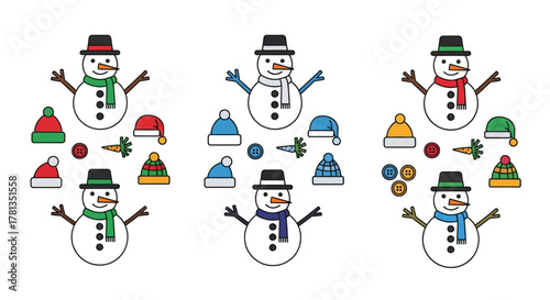 Mix and match snowman characters with interchangeable winter accessories