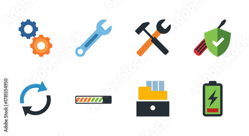 Colorful maintenance icons for repair and security services