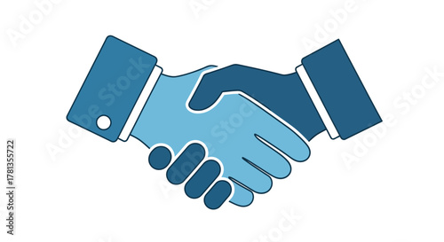 Flat style blue handshake symbolizing business partnership and trust