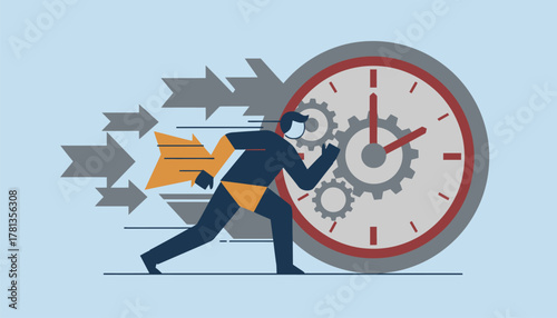 A person standing in front of a large clock reflecting urgency and the finite nature of time in the pursuit of goals.