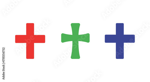 Colorful minimalist cross symbols set on white background