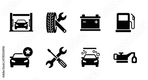 Automotive silhouette icons for vehicle maintenance and repair services