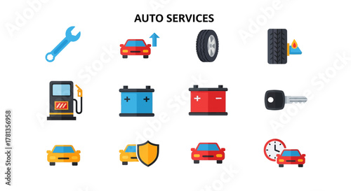 Flat icons set for auto services and maintenance