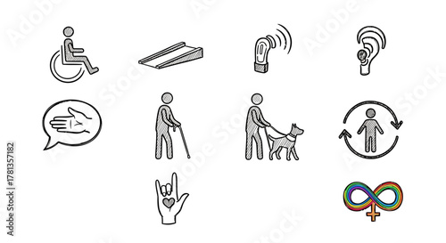 Inclusive design icons featuring accessibility and diversity symbols