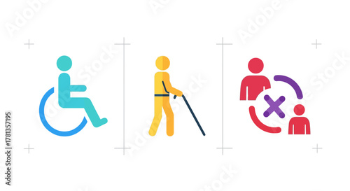 Inclusive accessible design: disability symbols in vibrant colors