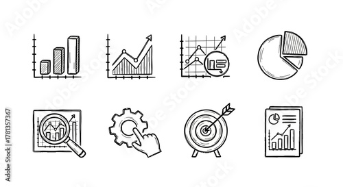 Hand drawn business graphs and charts collection for data analysis