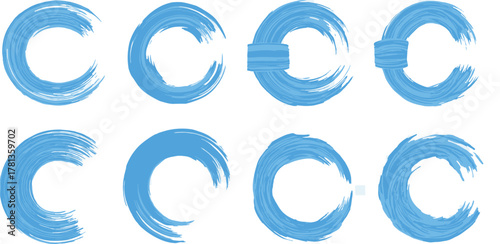 Collection of expressive blue watercolor brushstroke circles and incomplete rings, ideal for artistic design, creative branding, or decorative texture elements