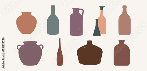 Collection of various antique vases for interior decoration