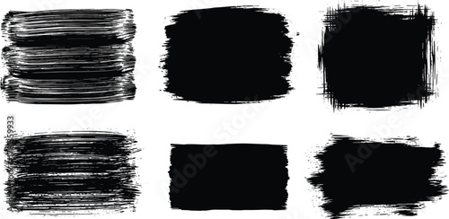 Set of black brush strokes and textures, ideal for design elements and backgrounds