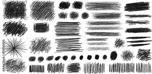 Collection of hand-drawn scribble textures and graphic design elements for artistic projects