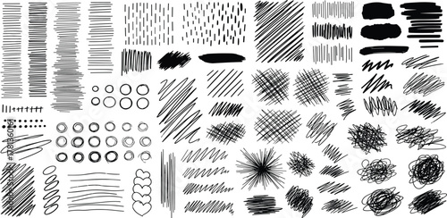 Collection of hand-drawn scribble textures and graphic design elements for artistic projects