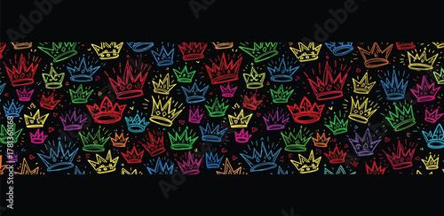 Colorful Crown Pattern A Vibrant Background for Royalty and Celebration on Black