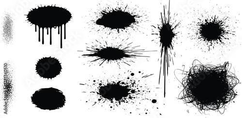 Collection of Black Ink Splatters and Grunge Elements for Graphic Design