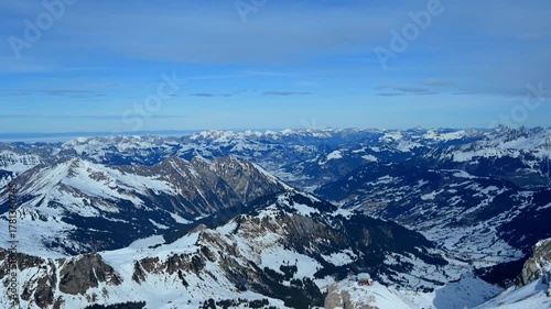 Time Lapse Winter Landscape of the Swiss Alps from Glacier 3000 in Switzerland. 