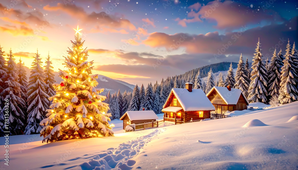 Fototapeta premium Weihnachtliches Dorf, Schnee,