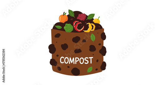 Eco-friendly compost bin with fruits and leaves for sustainable gardening