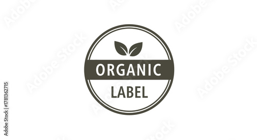 Minimalist organic label design with leaf icon in circular badge style