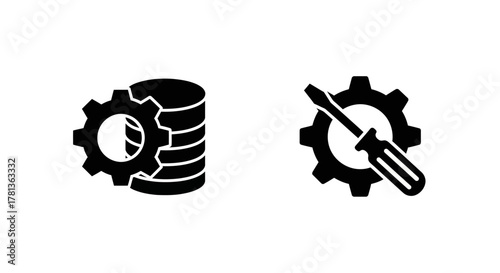 Silhouette icons of database and technical support tools