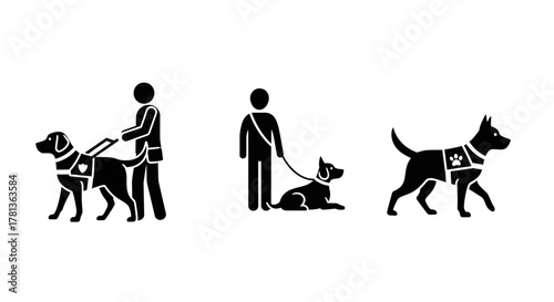 Accessible design: silhouette icons of service dogs in action
